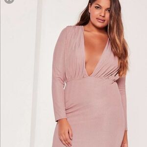 Missguided mauve Slinky Plunge Bodycon Midi Dress